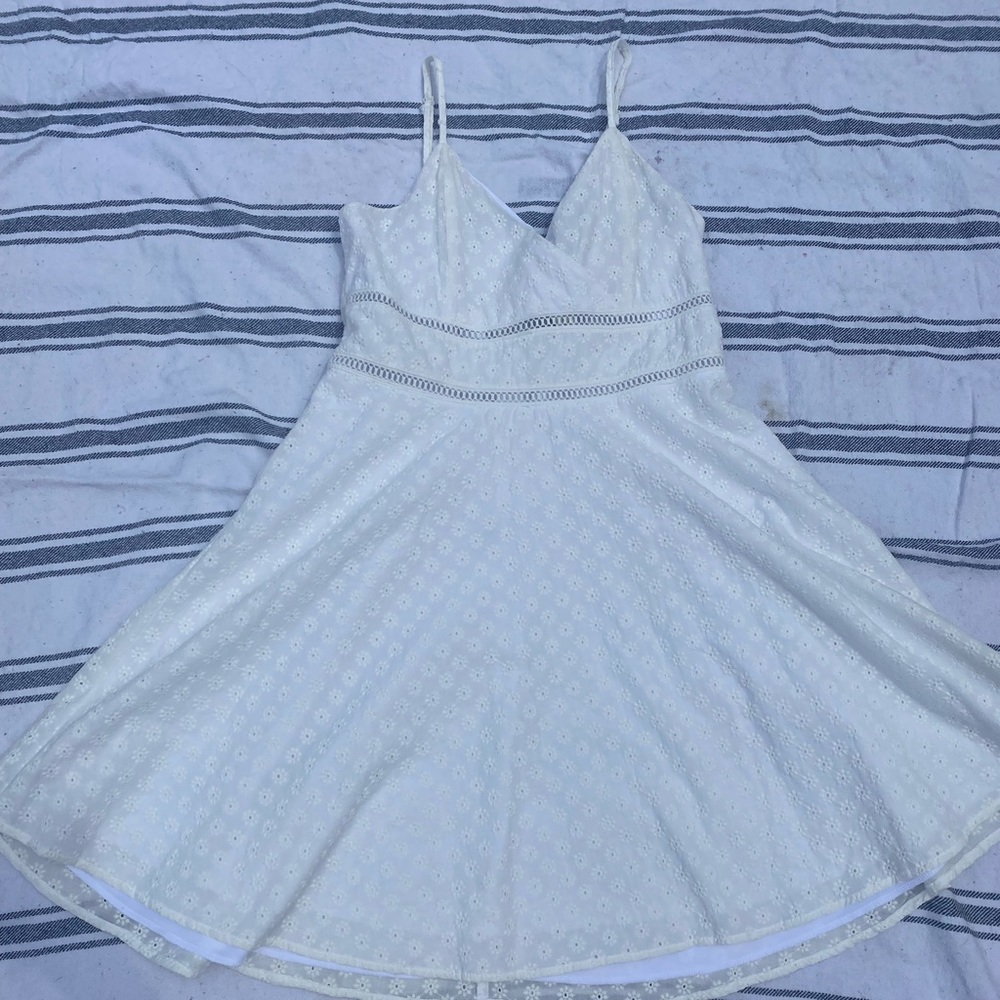 Spaghetti Strap Eyelet Mini Summer Dress White